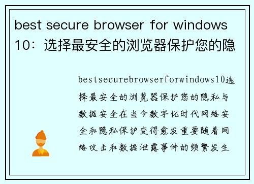 best secure browser for windows 10：选择最安全的浏览器保护您的隐私与数据安全